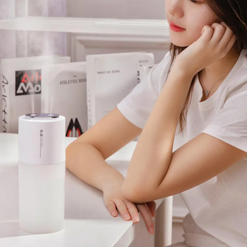 260ml/400ml/1000ml Portable Humidifier Mini Cooling Mist Humidifier with Night Light Ultra-Quiet 2 Spray Modes ( Pink White)