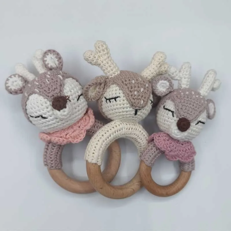 Baby Animal Rattle Toys Cartton Crochet Wooden Rings DIY Crafts Teething Amigurumi For Cot Hanging Toy | Игрушки и хобби
