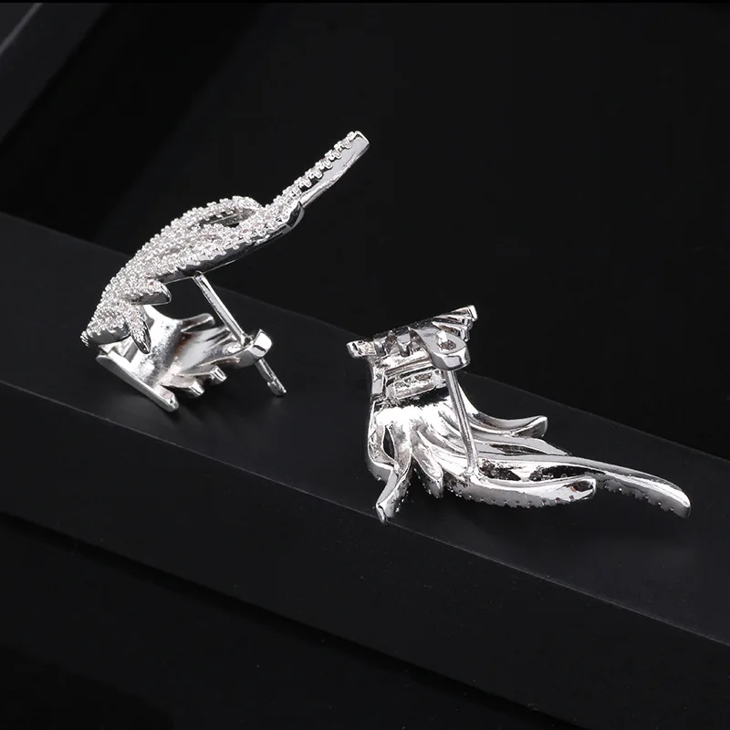 Elegant Famous Brand Design Leaf Shape Zirconia Wedding Earring for Women Luxury Korean Stud Earrings Fashion Jewelry - Image 3