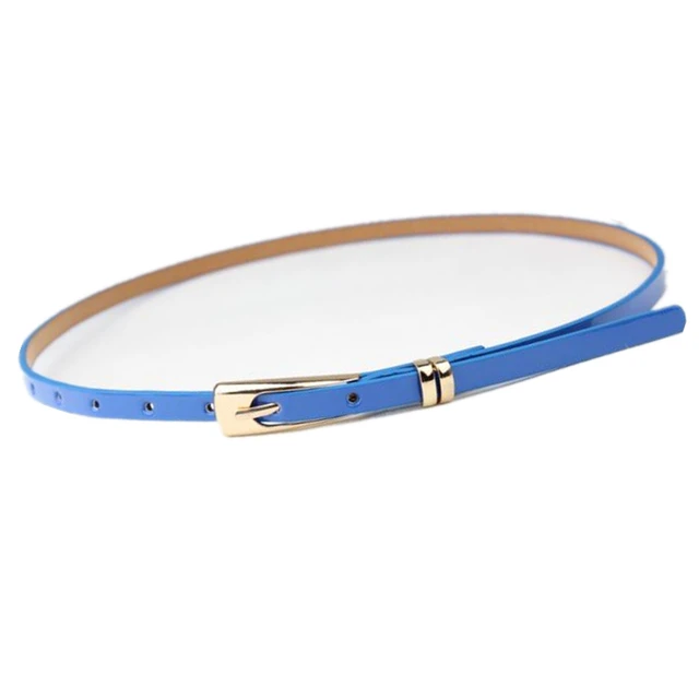 RAINIE SEAN Leather Thin Belt For Women Ladies Narrow Thin Dress Belt Female Pin Buckle Yellow Blue Orange Red Pink Waist Belt royal blue
