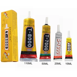 Colle adhésive en Silicone T 7000 T 8000 B 7000 E8000, strass de montage pour écran de téléphone intelligent 15ml 50ml 110ml, noir clair 