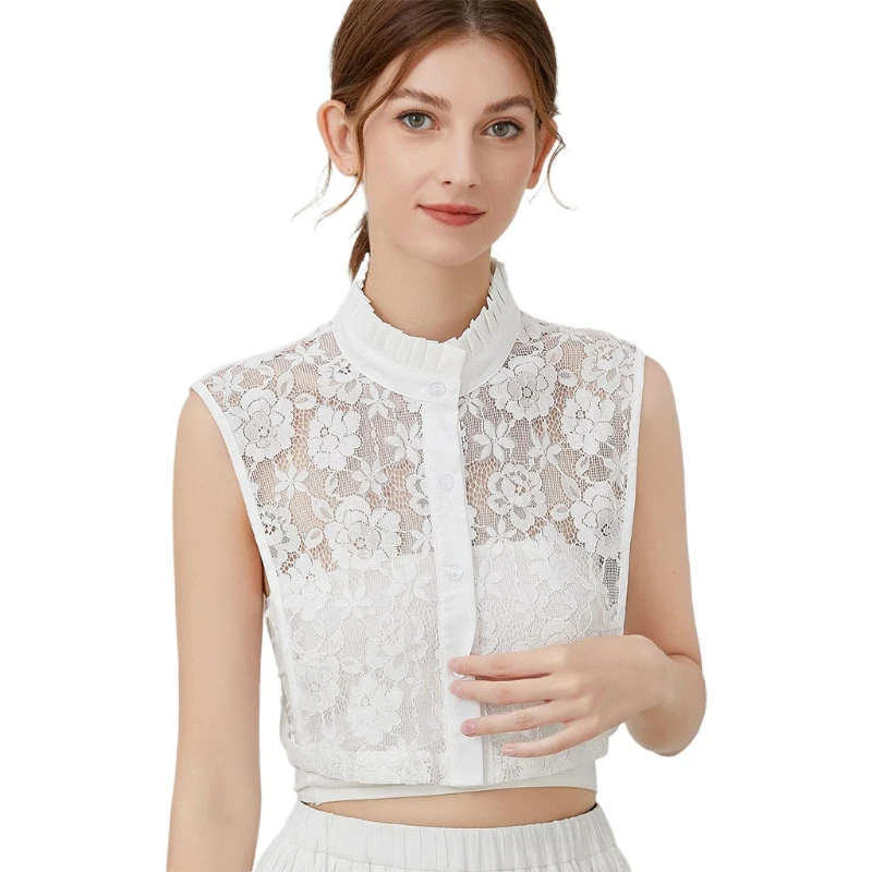 Новый стиль женское Прозрачное цветочное кружево белый ложный воротник съемный