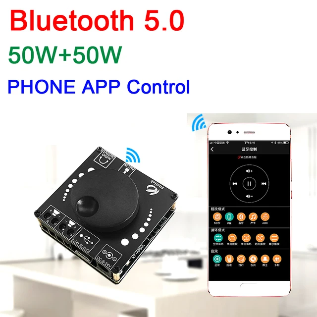 50W + Tặng 50W Bluetooth 5.0 Stereo Kỹ Thuật Số Khuếch Đại Công Suất Ban AMP Điều Chỉnh Được Âm Lượng DC 12V 24V xe AUX USB Thông Minh Ứng Dụng Điện Thoại Điều Khiển