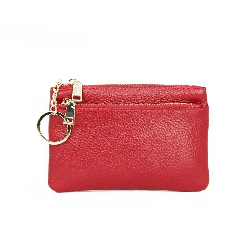 Men Women Card Coin Holder Soft PU Leather Card Holder Women Coin Purse Key Holder Zip Wallet Pouch Bag Purse - Цвет: wine red