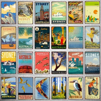 

【YZFQ】Australia Sydney Tourist City Poster Koala Kangaroo Vintage Metal Plate For Wall Cafe Bar Home Craft Decor DU-7219A