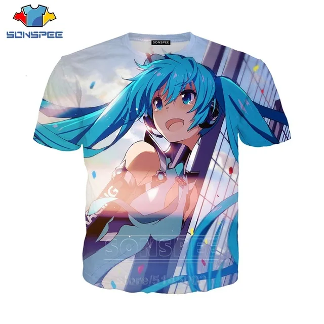 SONSPEE Men Women Singer Sweatshirt 3D Print Anime Girl Hatsune Miku T Shirt Short Sleeve Casual Street O Neck Top Pullover (18)