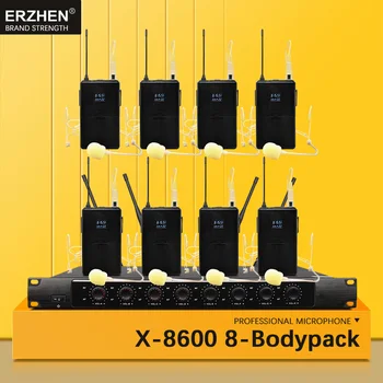 

ERZHEN Professional wireless microphone system VHF8 channel handheld lapel condenser headset karaoke microphone studio8600 mic
