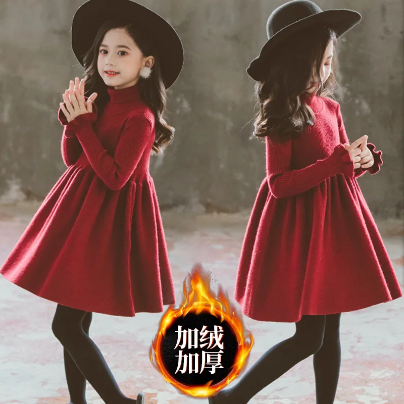 Зимние платья для девочек-подростков, детская одежда красного цвета с длинными рукавами, Детский костюм, бальное платье принцессы