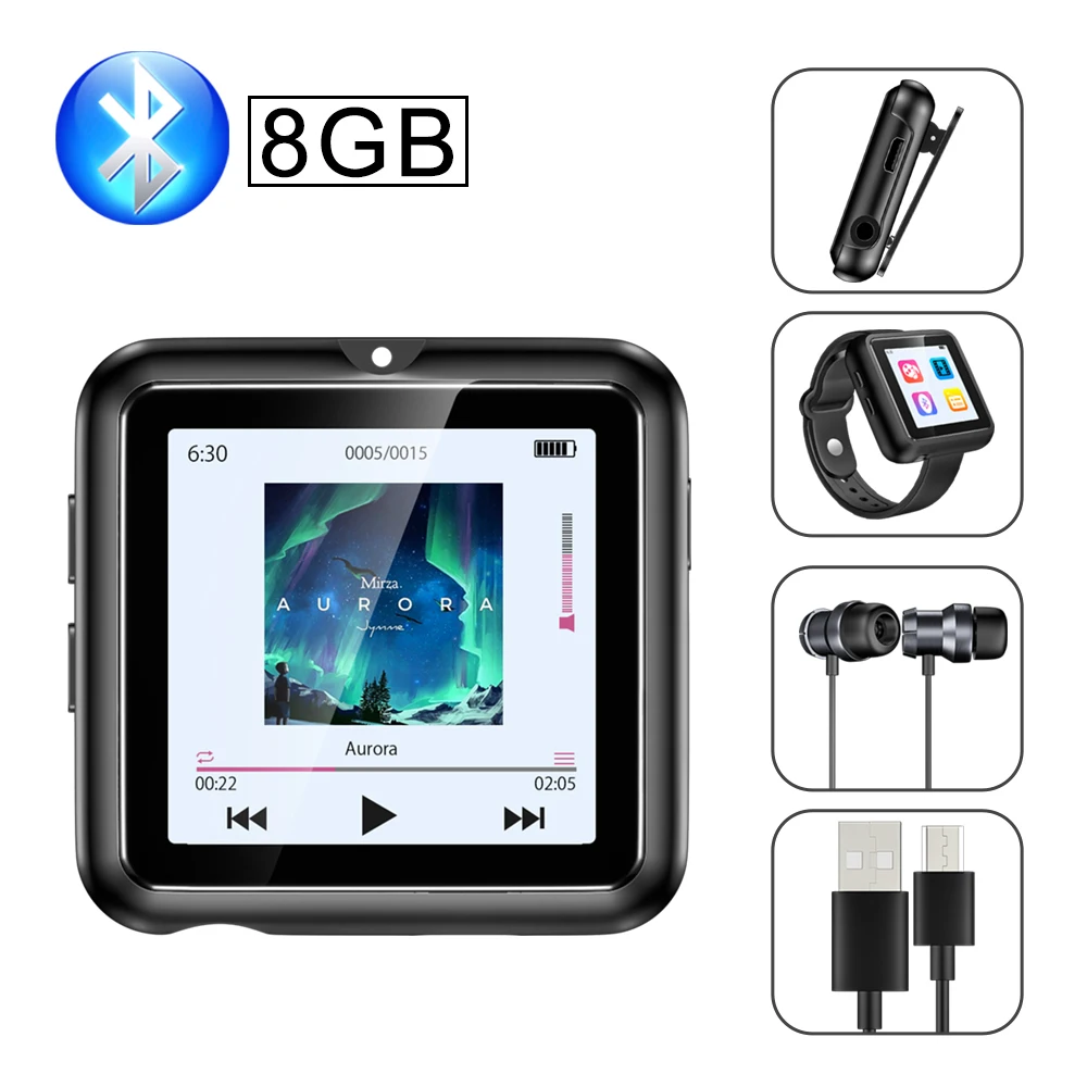 

Qosea Wristband HiFi MP3 Player With Bluetooth Touch Screen Sports Running Walkman Music Player Portable Clip Metal Audio Player