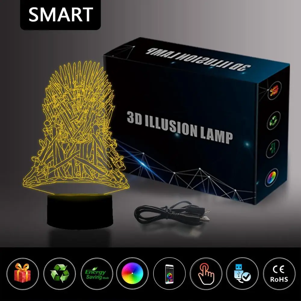 NiteApps 3D игра Thorne Железный Трон ночник настольная Иллюзия украшение лампа подарок на день рождения приложение/сенсорное управление
