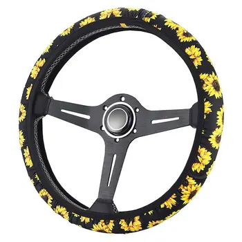 

Wear Resistant Easy Install Dustproof Anti Slip Steering Wheel Cover Sunflower Printed Snug Soft Car Decoration Universal