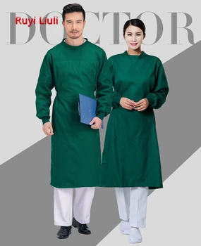 

Ruyi Liuli-Hospital long sleeve back tied doctor coverall cotton green surgical gown Health care workers clothing