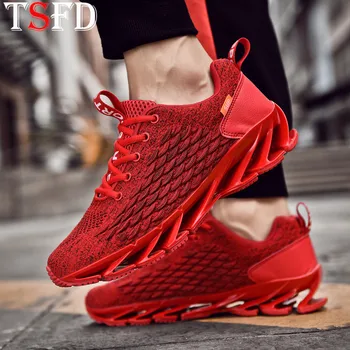 

Fly Weaving Sport Shoes Low Top Sneakers Breathable Men's Running Shoe Blade Sports Shoe Men Red Summer Footwear Large Sizes V10
