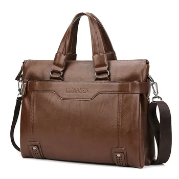 

Laptop Briefcase Men Portfolio Bag Oil Wax Leather Double Layer Design Soft Waterproof Wear Resistant Office Pouch