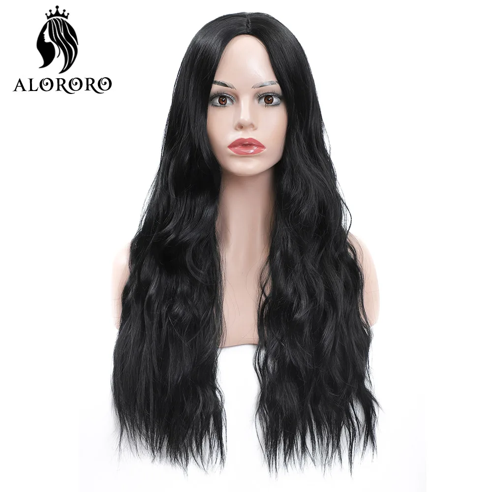 

Alororo Long Water Wave Synthetic Wig 26Inches Black Natural Hair Non Lace Wigs Heat Resistant Cosplay Wig For Women Brown Grey