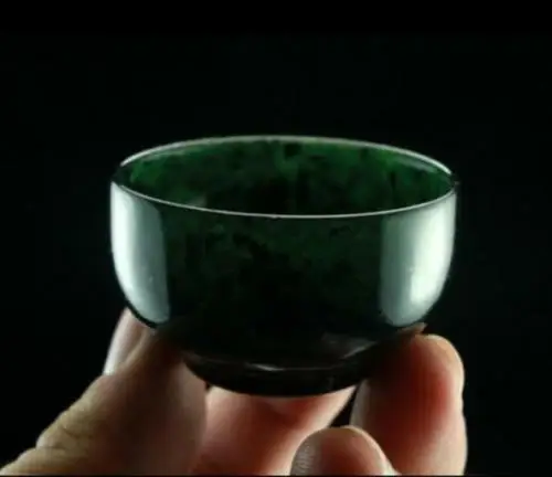 Chinese natural dark green jade bowl 2