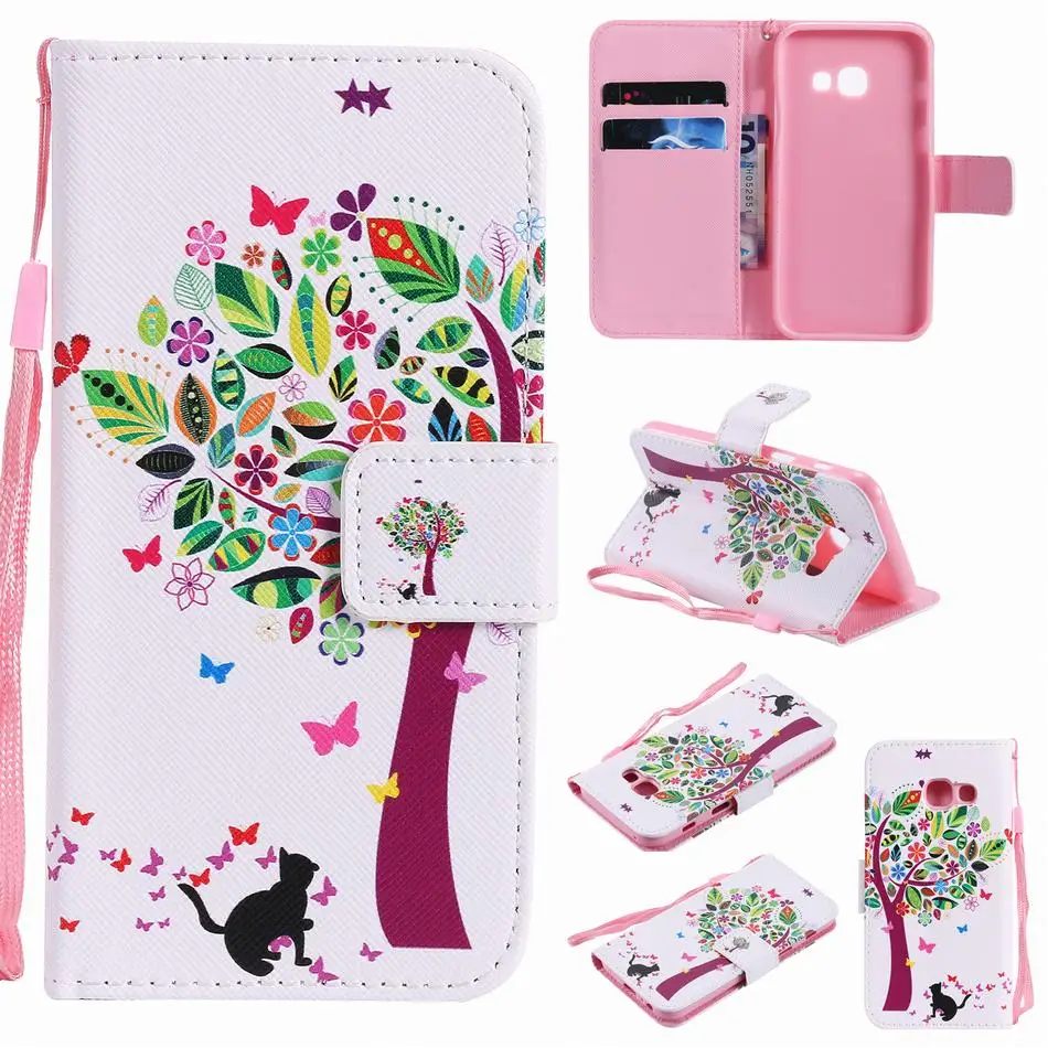 Чехол s мобильных телефонов с красивыми рисунками кожаный чехол для samsung A8 J330 J530 J120 J3 J5 J7 Prime A310 A320 A510 A520 A710 чехол P06F - Цвет: Cat Tree