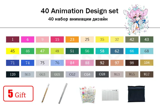 TouchFIVE 30/40/60/80/168 Color Alcohol Markers Dual Headed Artist  Sketch Oily Alcohol Ink Pen Marker For Animation Manga 40 Animation Set