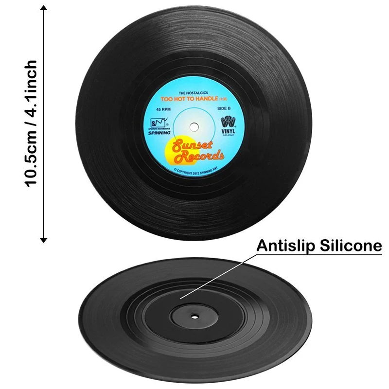 Retro Vinyl Drink Coasters Table Cup Mat Home Decor CD Record Coffee Drink Cup Placemat Party 4