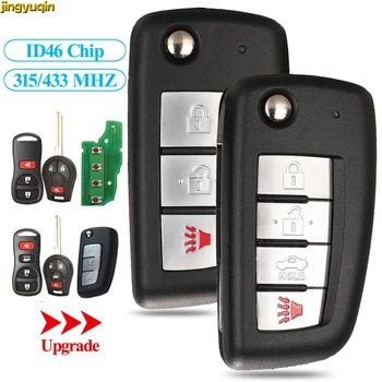 

jingyuqin Modified Flip Remote Car Key 315/433MHZ ID46 Chip For Nissan Qashqai Sunny Sylphy Tiida X-Trail March Sentra 3/4 BTN