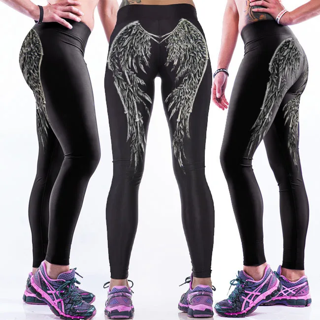 

Hot Selling Europe And America 3D Digital Printing Wing High-waisted Elasticity Leggings Women's Tight Yoga Pants