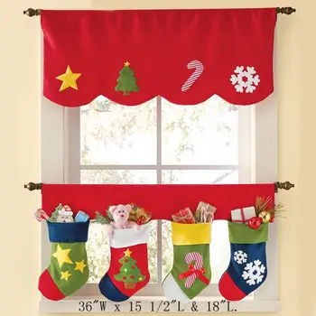 

2PCS Red Christmas Curtain Set Christmas Decorative Window Valances for Christmas Home Kitchen Decoration D5BD