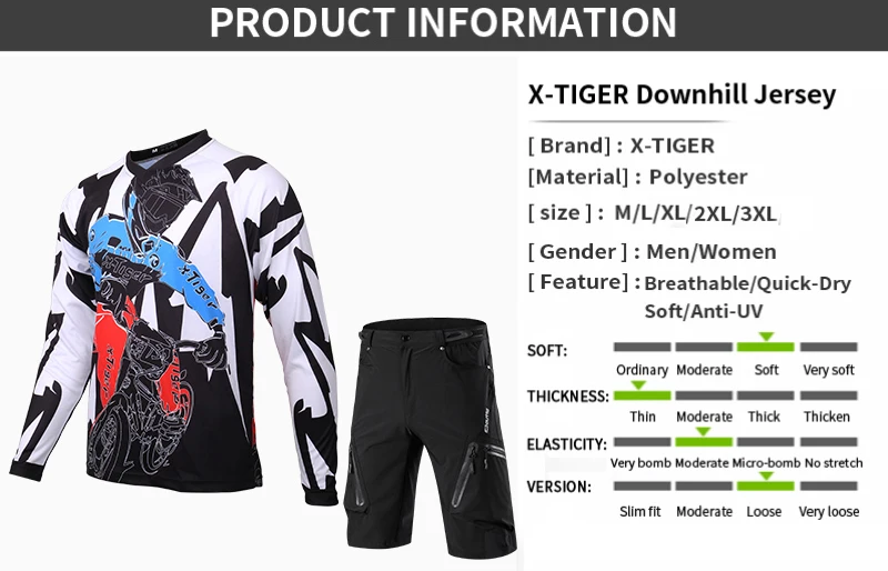 X-Tiger дышащий MTB велосипед Велоспорт Джерси Набор полиэстер длинный рукав Горные Джерси Набор Мотоцикл гоночный велосипед DH рубашка
