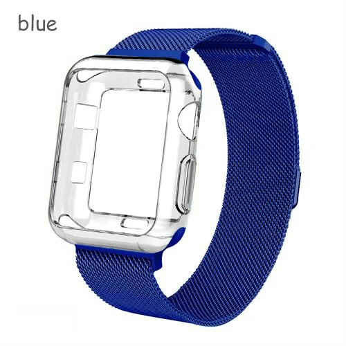 blue Ремешок+ чехол для Apple Watch band 44 мм 40 мм Milanese Loop band iwatch series 4 3 2 band 42 мм 38 мм correa pulseira ремешок для часов - Цвет ремешка: blue
