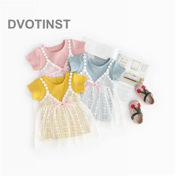 

Dvotinst Baby Girls Clothes Summer Short Sleeves Casual Lace Tie Dresses Outfit Infant Jumpsuit Cotton Clothing Costume