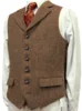 Men's Wool Tweed Slim Fit Leisure Cotton Suit Burgundy Vest Gentleman Herringbone Business Brown Waistcoat For Wedding Groom 1