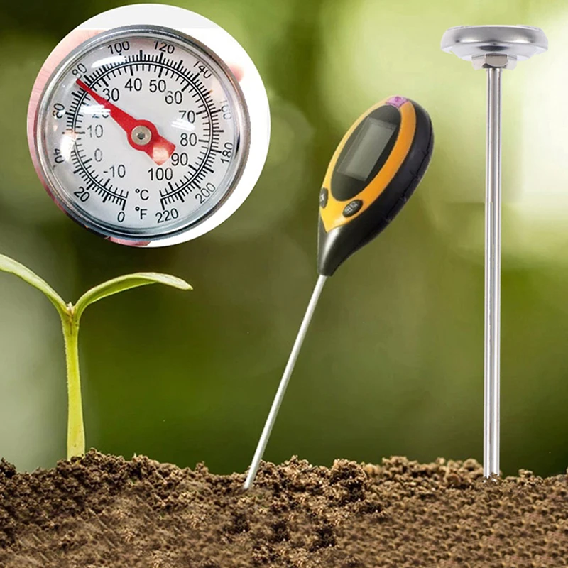 Termómetro del suelo de acero inoxidable, pantalla de lectura de Dial, rango de 0 a 100 grados Celsius, suministros de jardín, 1 unidad