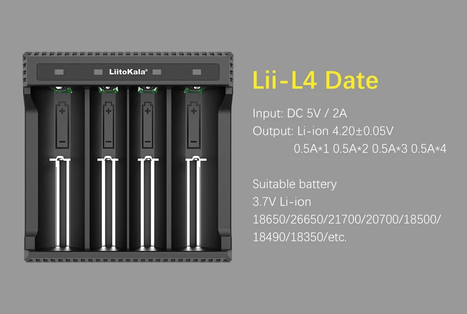LiitoKala Lii-L4 18650 зарядное устройство 3,7 в перезаряжаемая батарея зарядное устройство 4 слота для электронной сигареты 18650 26650 21700 батареи