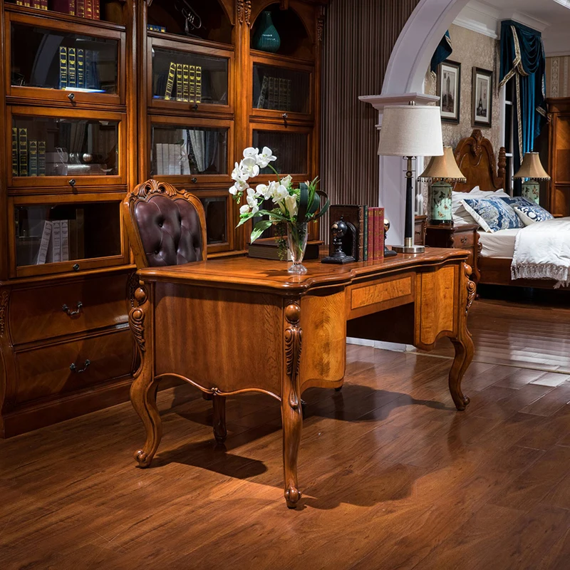 

Study room luxury furniture set table chair set and wooden bookcase WA699