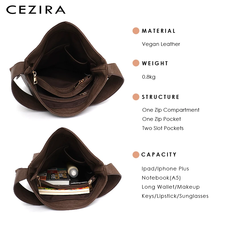 CEZIRA, большая сумка-хобо для женщин, модная, из Веганской кожи, на плечо, для девушек, с заклепками, искусственная кожа, сумки, женская Повседневная сумка через плечо и сумка-мессенджер