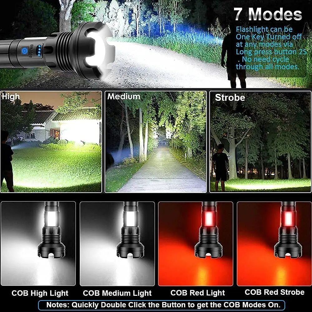 Rechargeable Flashlight 90000 Lumens Led Flashlight Upgraded P70 7 Modes Lighting Zoomable for Outdoor Emergency