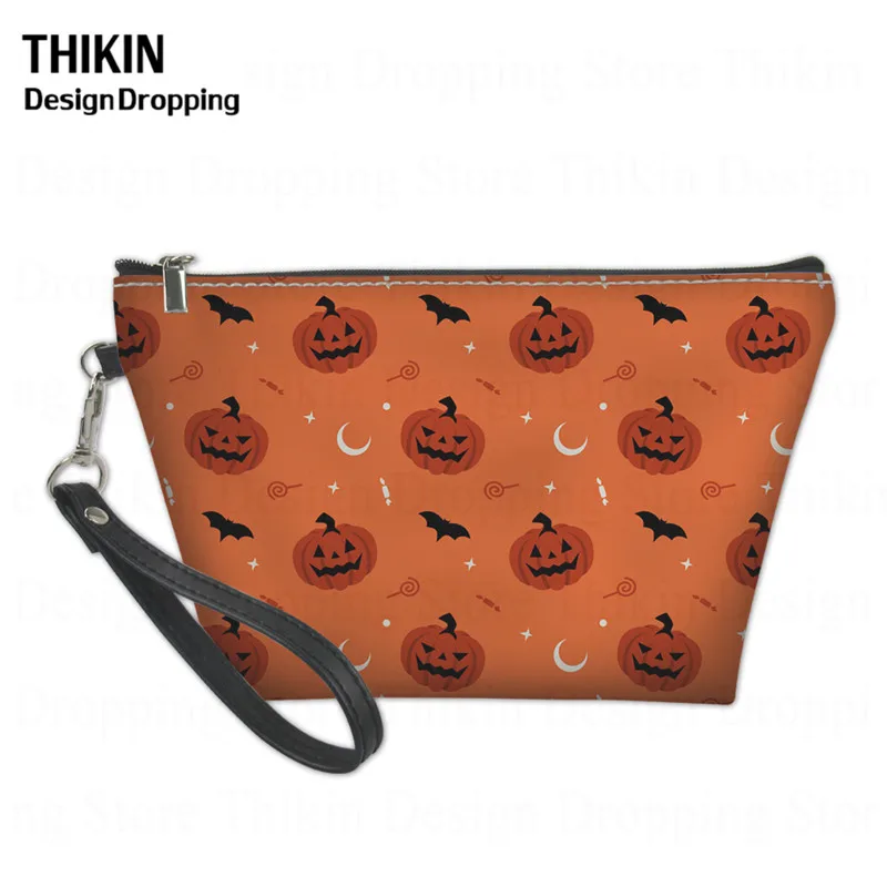 

THIKIN Funny Halloween Pumpkins Party Women Make Up Bag Necessarie Travel Organizer for Cosmetics Bag Printing Vanity Case