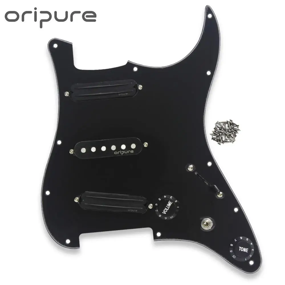 

OriPure Black SSS Loaded Guitar Pickguard Alnico 5 Pickups For FD Strat Style Guitar Parts
