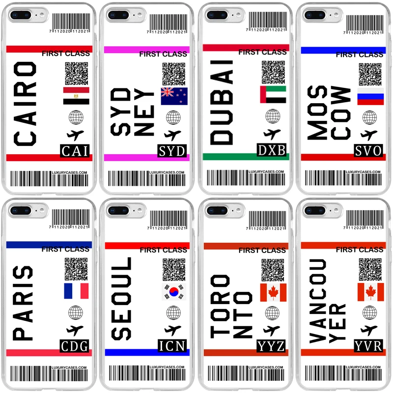 Наклейка на проездной билет Москва Дубай СЕУЛ Бостон чехол для iPhone 5 5S SE 2020 6 6S 7 8 Plus