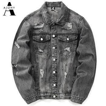 

Vintage Autumn Ripped Denim Jacket Men Streetwear Hip Hop Punk Rock Brand Denim Jean Coats Fashion Casual Loose Bomber Jackets