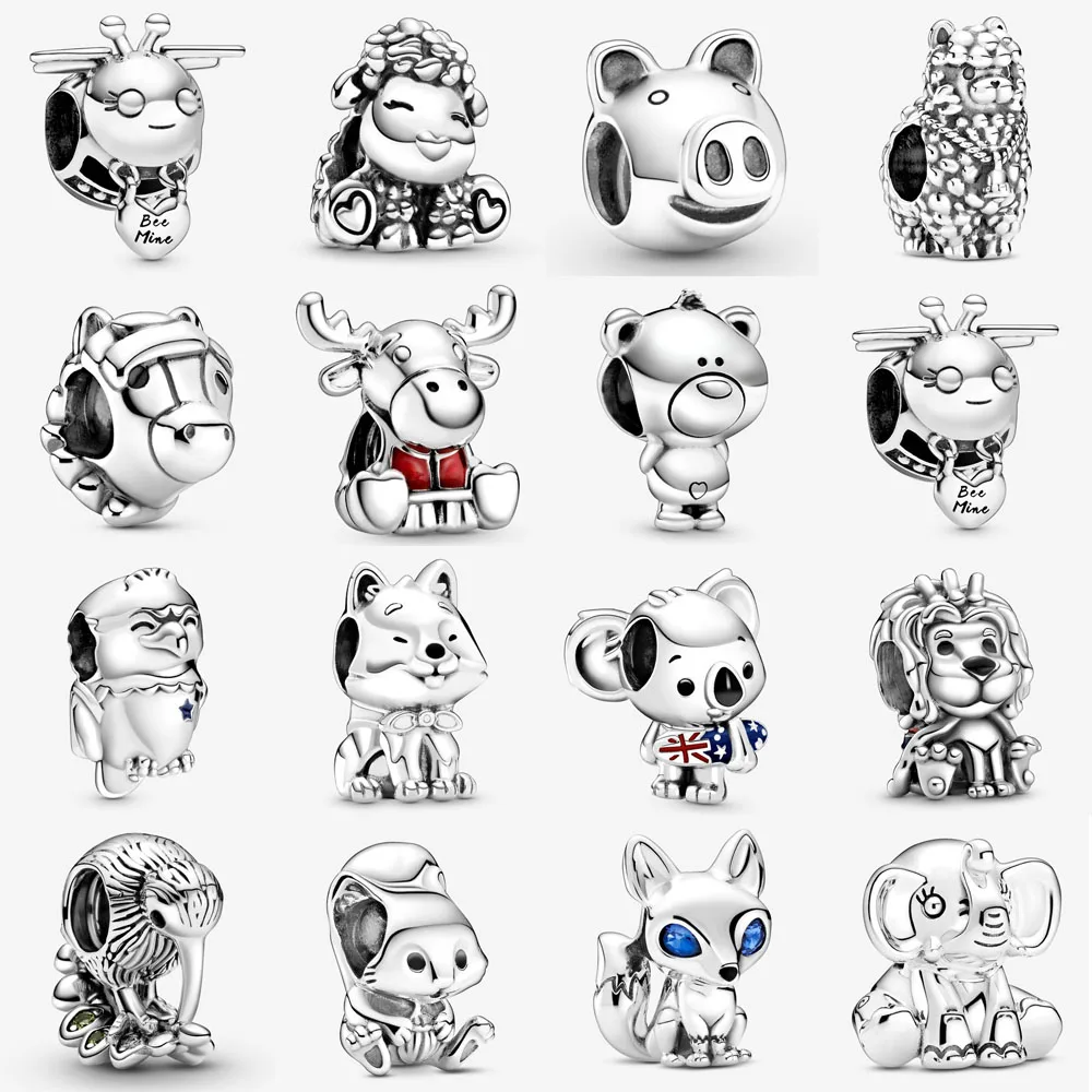 

Оптовая продажа, новинка, бусины-подвески в виде птицы, овцы, подходят для браслета Пандоры, пушистая лама, лошадь, лиса, очаровательные украшения для рукоделия