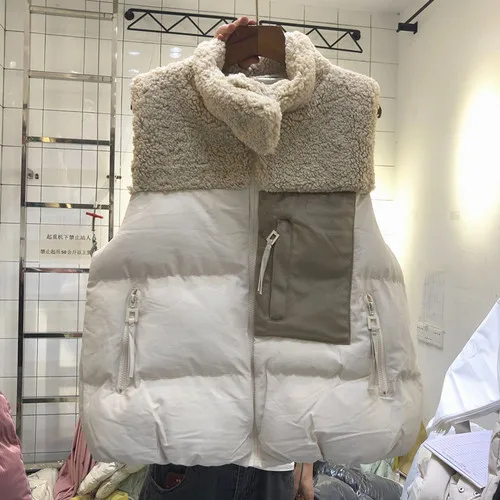 Apricot Осенне-зимний хлопковый жилет, пальто для женщин, корейский Свободный пуховик, жилет из овечьей шерсти, Прошитый жилет, уличная одежда для студентов - Цвет: Apricot