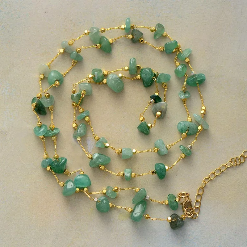 High End Natural Stones Aventurine Lariat Necklace Women Exquisite Beaded Simple Layers Necklace Teengirl OL Jewelry Gifts