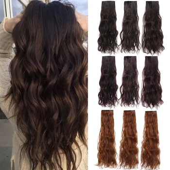 

DIANQI long water wave synthetic hair 6 clips on hair extension three piece hair extension hair different lengths for women