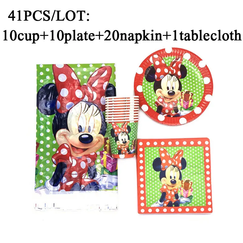 

Minnie Mouse Party Set Disposable Paper Plates Cup Napkin Minnie Mouse Theme Party Decor Tablecover Baby Shower Party Supplies