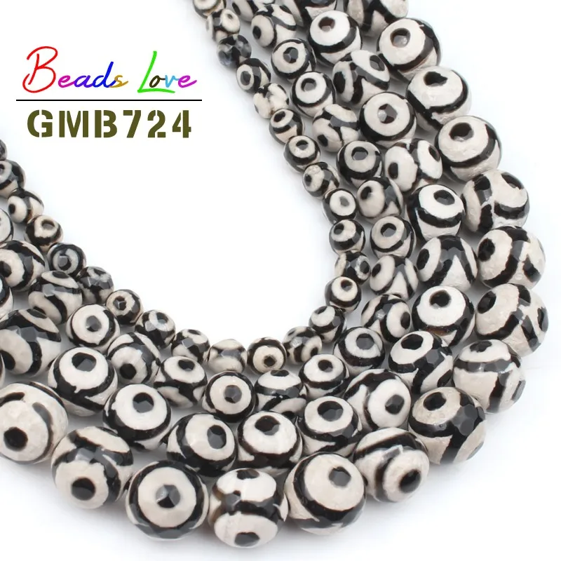 Natural Stone Faceted Black Spot Tibetan Mystical Old Agates Eye Beads for Jewelry Making 6 8 10 12mm Diy Bracelet Necklace 15'' |