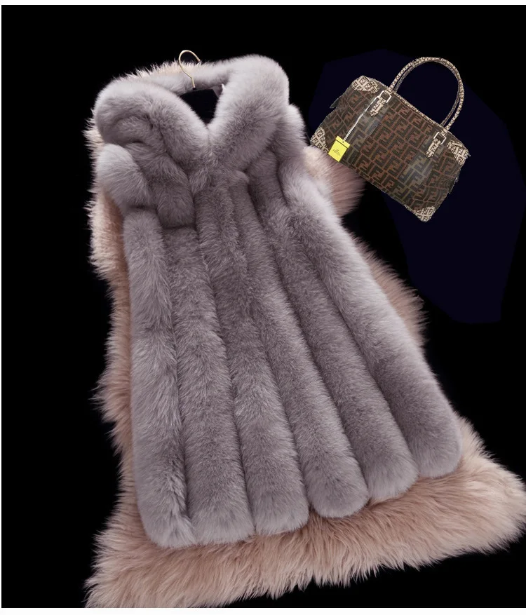 

Lugentolo Women's Faux Fur Coat Fashion Ladies Birthday Party Imitation Fox Fur New Fashion Vest Long Coat