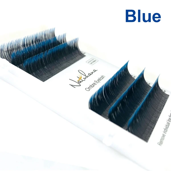 Темно-синий NATUHANA 6Rows Ombre Blue Purple Color Eyelash Extension Individual Faux Mink Eyelashes False Natural Lashes Professional Salon - Цвет: Темно-синий
