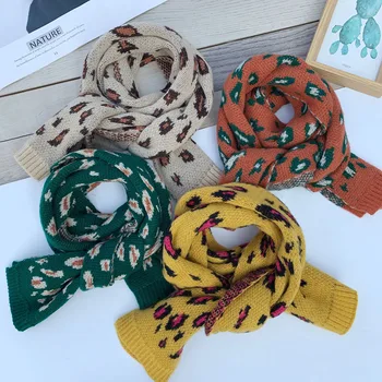 

Children's leopard scarf autumn and winter wool Korean neck set girls' versatile warm fashion boys' baby knitting scarves