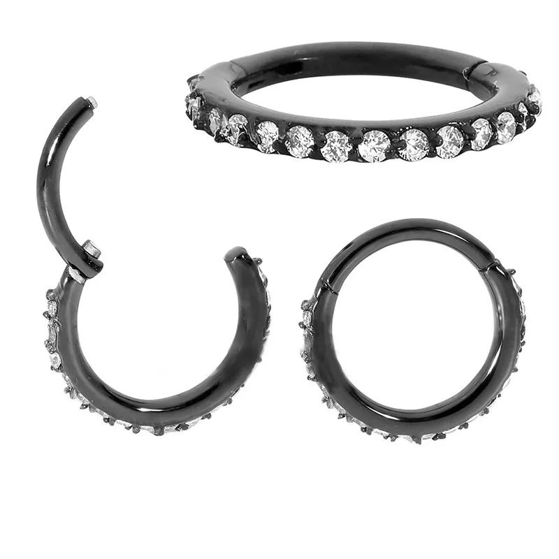 1Pc Top Quality Surgical Steel Zircon Septum Clicker Piercing 8 Mix Style Nose Ring Body Piercing Hanger Clip On Fashion Jewelry