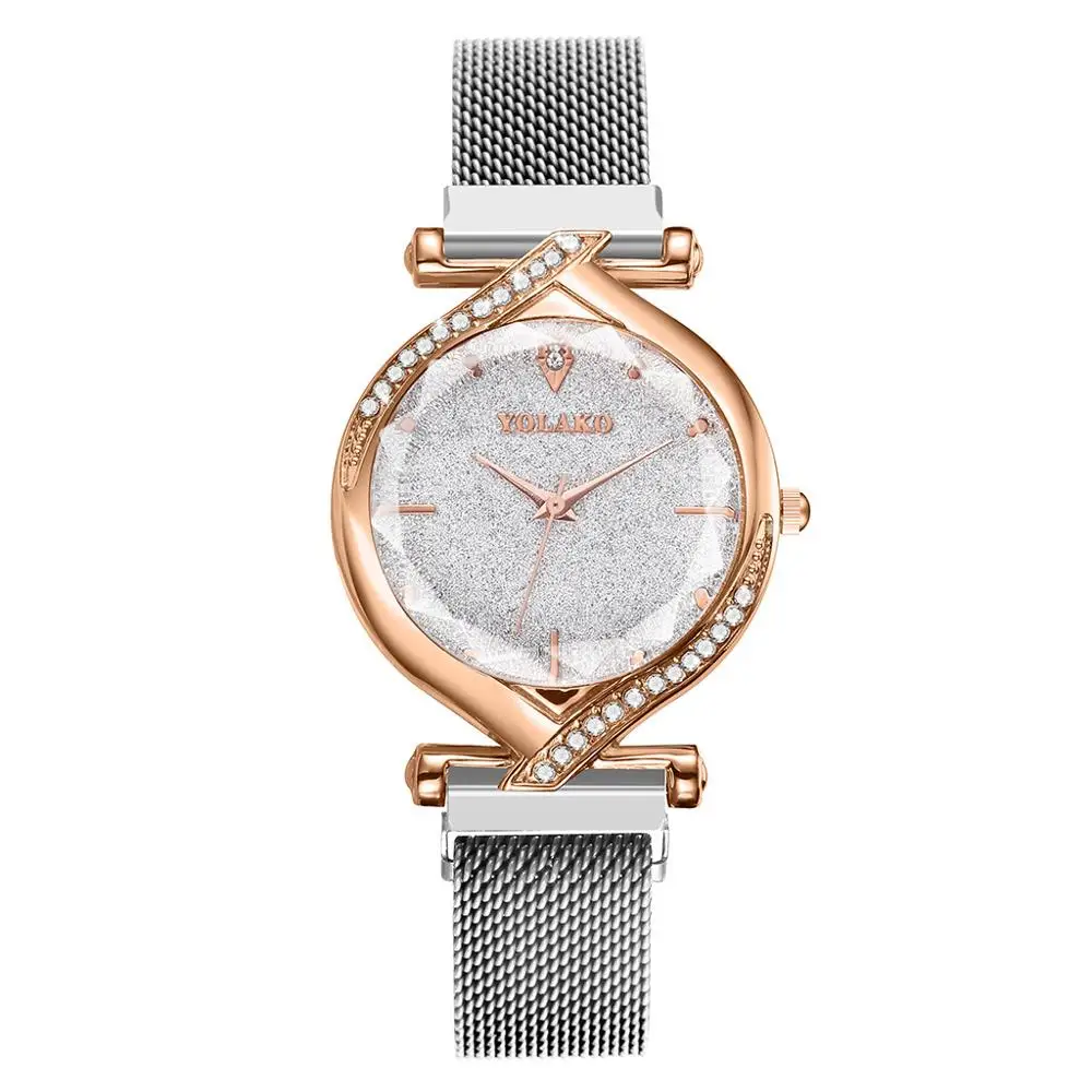 Роскошные женские часы, Relogio feminino, магнит, звезда, радуга, сетка, красные цифровые кварцевые повседневные часы, Reloj Mujer - Цвет: Серебристый